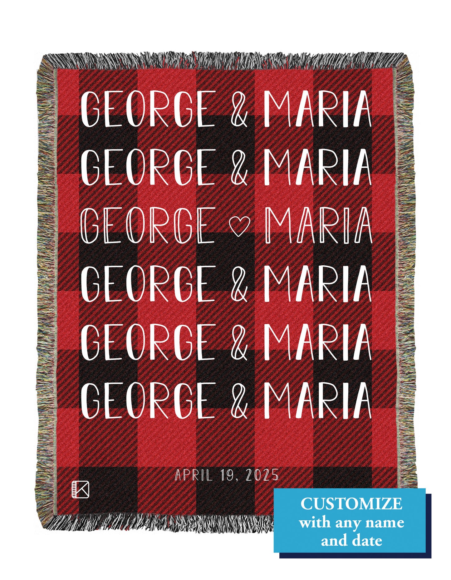 Couples Blanket with Date - Red Plaid