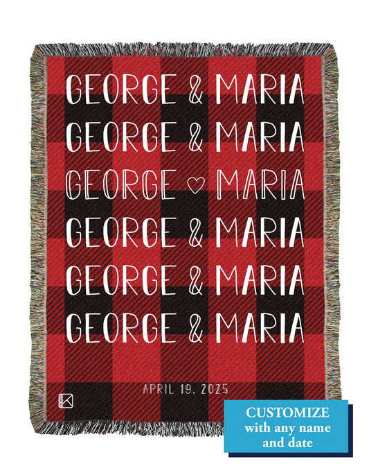 Couples Blanket with Date - Red Plaid