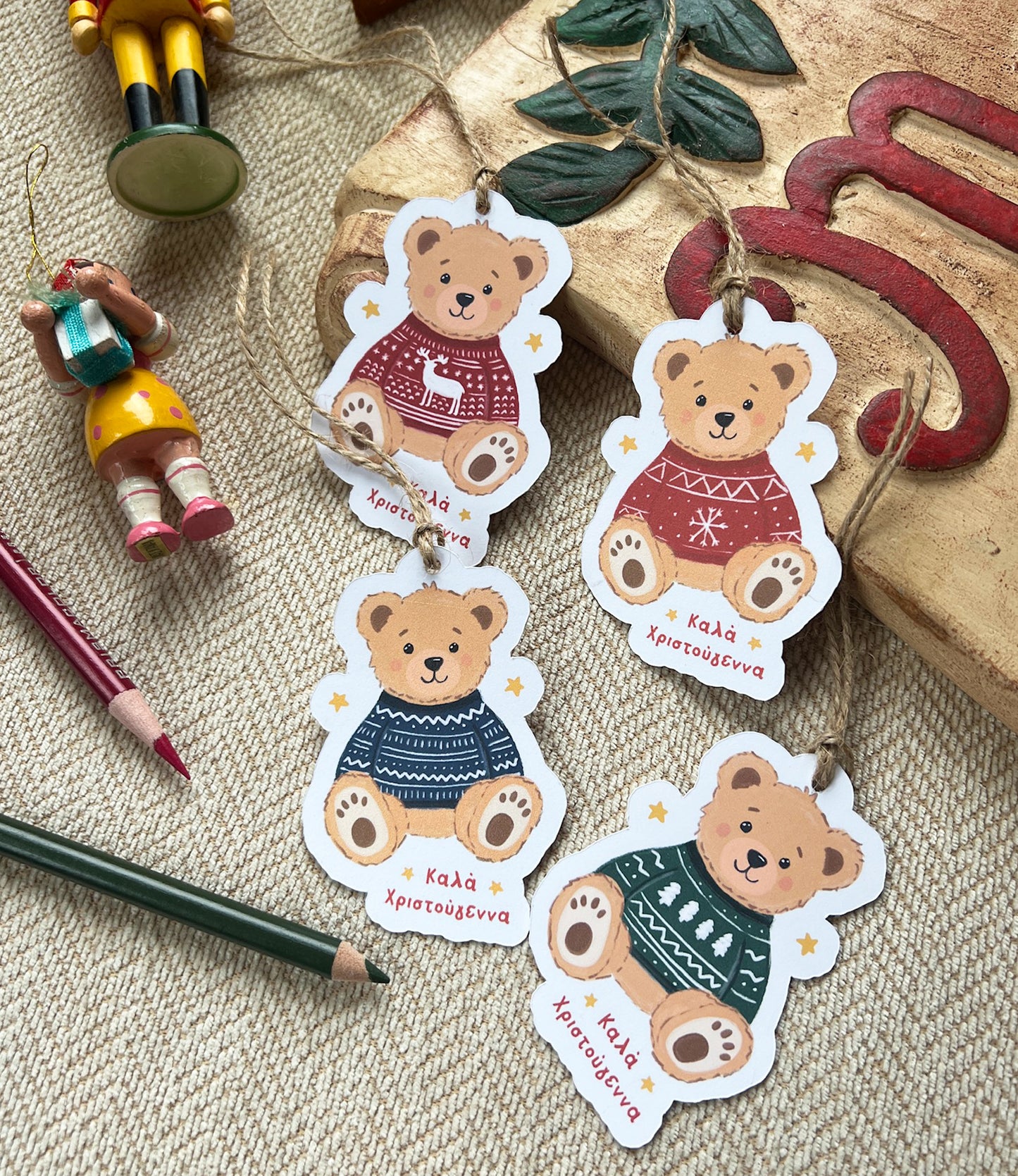 Christmas Teddy Bear Gift tags - Set of 12