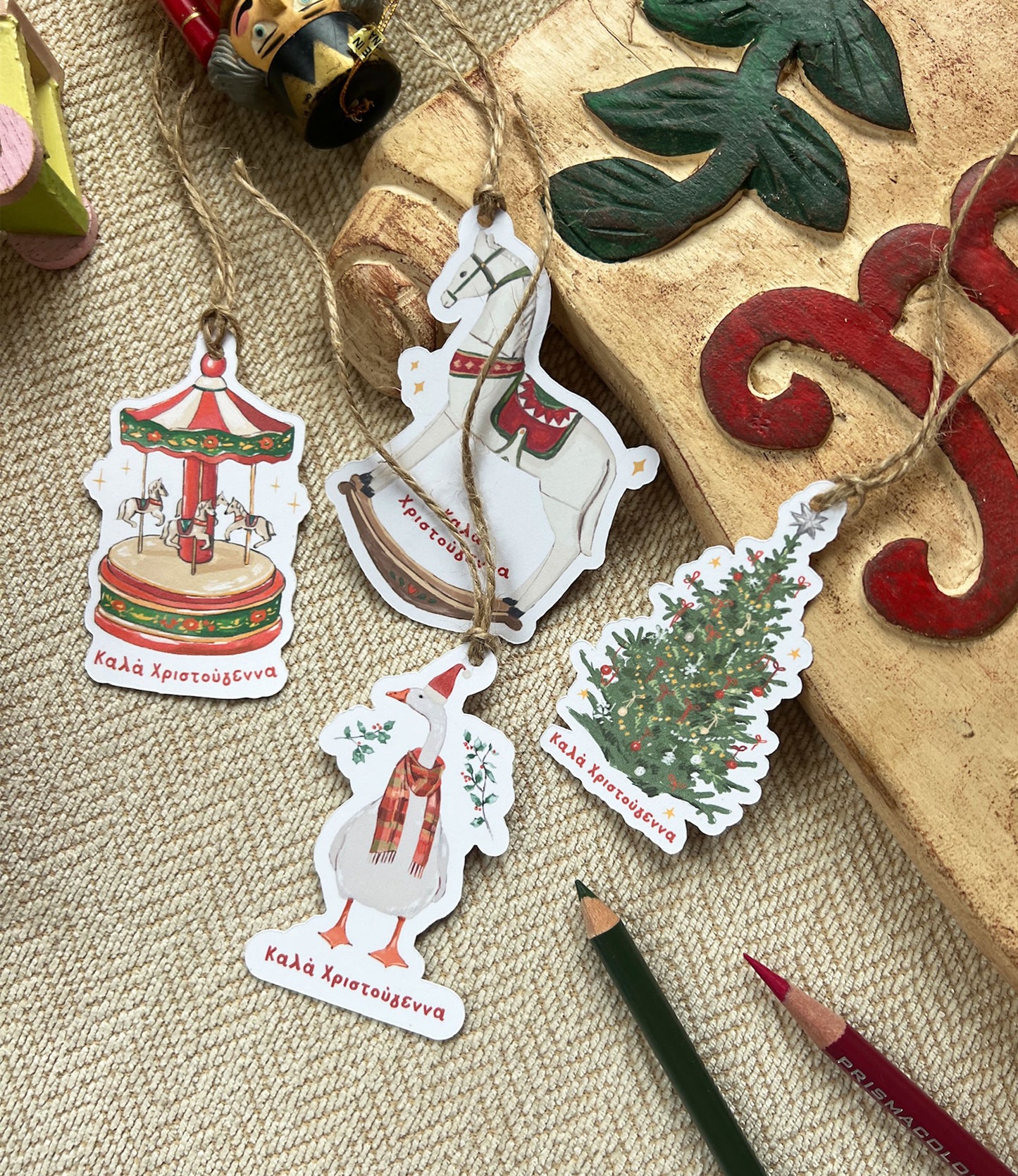 Vintage Toys Christmas Gift tags - Set of 12